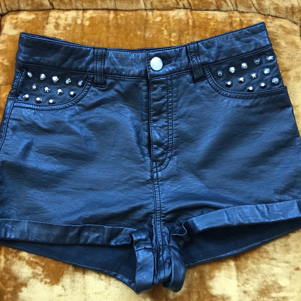 Divided by h&m studded faux leather shorts